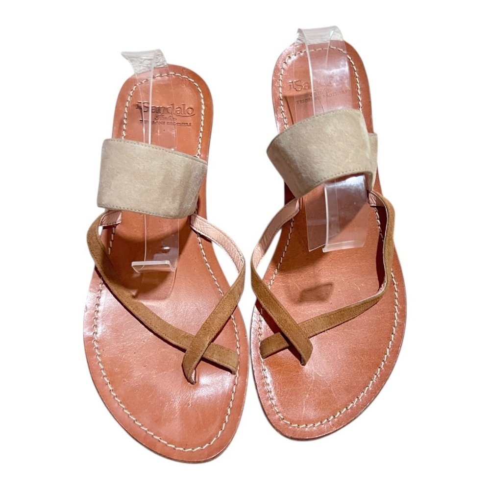 IL SANDALO italia tesorone leathar tong size 37 ( 6 1/2 ) brown and cream